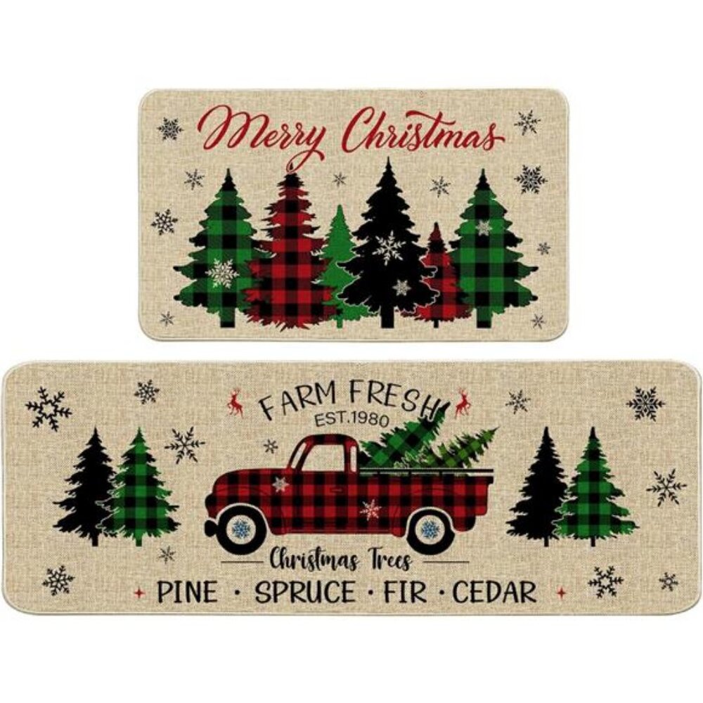 Christmas Kitchen Mats Set of 2, Christmas Kitchen Rugs and Mats Farmhouse